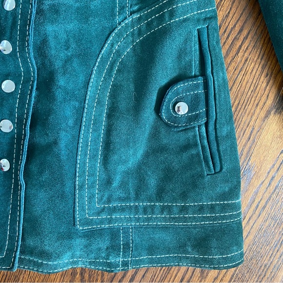 Vintage Suede Jacket w/ Fur Collar 🌲Forest Green, Buttoned, Penny Lane Style😍 - Picture 4 of 16